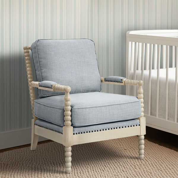 JLA Home Madison Park - Turned Wood Frame Armchair with Spindle Open-Back, Plush Foam Cushioning, Bronze Nailhead Trim, Timeless Appeal MP100-1242