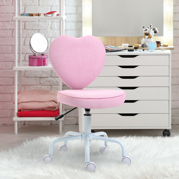 English Elm Homcom Pink Heart-Shaped Office Chair With Adjustable Height, 360° Swivel, And Comfort Design W2225P217494
