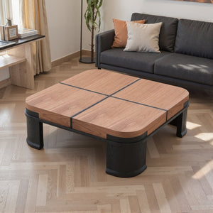 English Elm French Classic Square Coffee Table with Walnut Elm Veneer Top for Living Room T5686P508399