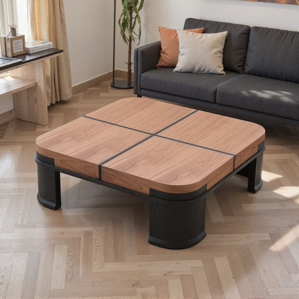 English Elm French Classic Square Coffee Table with Walnut Elm Veneer Top for Living Room T5686P508399