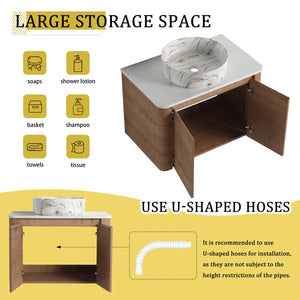 English Elm 30'' Wall-Mounted Bathroom Vanity With Ceramic Sink, Soft-Close Doors & Stylish Space-Saving Design W999S00389