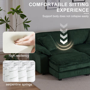 English Elm Corduroy Plush 2-Seat Sofa with 2 Back Cushions, Toss Pillows & Ottomans — Deep Seat Comfort Green W2363S00065