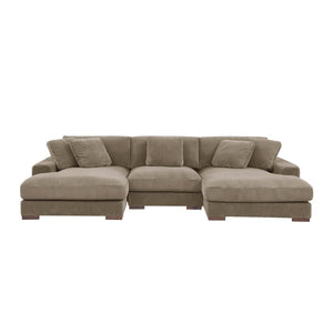English Elm Large Corduroy Double Chaise Sectional Sofa with Lumbar Support for Spacious Living Rooms Camel B2748S00015