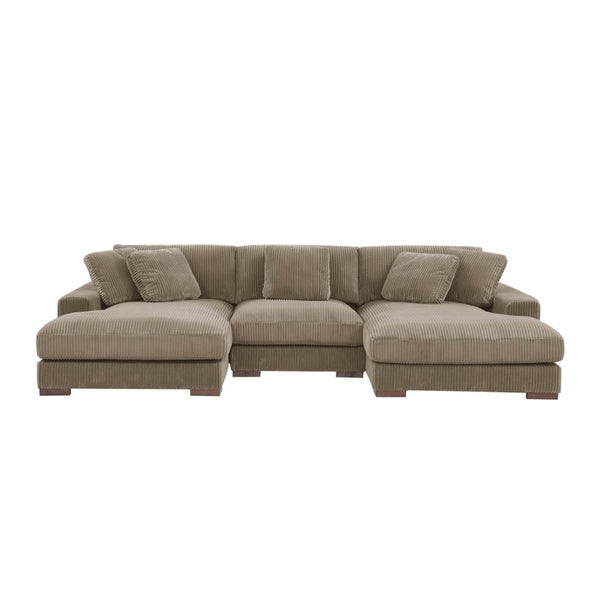 English Elm Large Corduroy Double Chaise Sectional Sofa with Lumbar Support for Spacious Living Rooms Camel B2748S00015