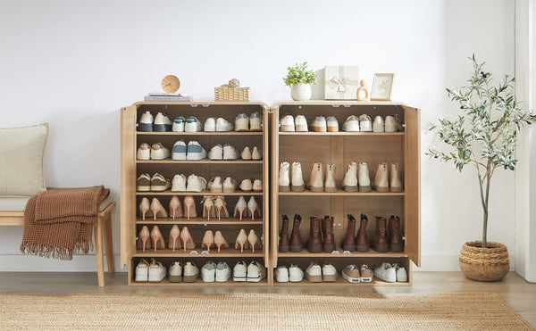 English Elm Rattan Door Shoe Cabinet Six Tier Adjustable Shelving Entryway Storage Organizer Oak W1820P399462