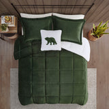 Woolrich Alton Lodge/Cabin Plush to Sherpa Down Alternative Comforter Set WR10-3887 Green/Ivory