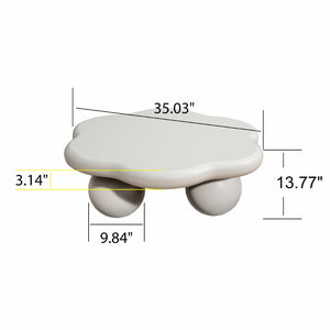 English Elm 35" Cloud Shaped Mdf Coffee Table Sculptural Round Top with Spherical Legs for Modern Living Cream White W1435S00027