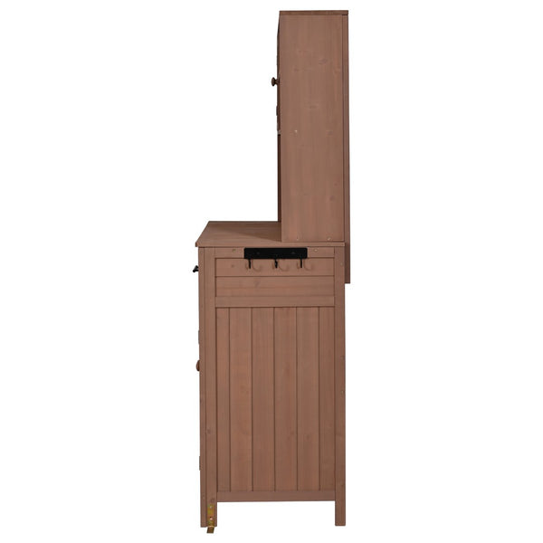 English Elm (with Hutch) Topamx Solid Fir Potting Bench Patio Workstation Spice Rack Drawer Brown N717P404330D