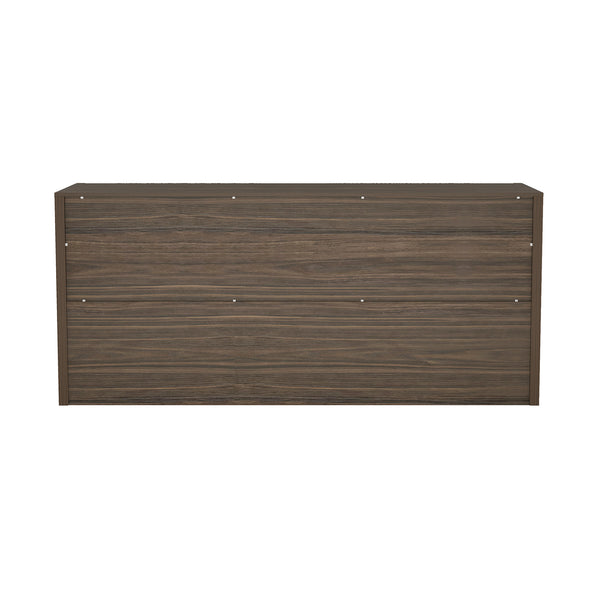 English Elm Linda 72" Walnut Brown 6-Drawer Dresser — Minimalist Low-Profile Design, Rich Wood Grain Storage (72") B365S00065