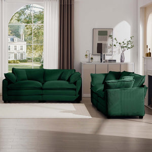 English Elm Modern Fabric Living Room Sofa Set - Two 2-Seater Green Corduroy Sofas With Plush Cushions & Style W714S00812