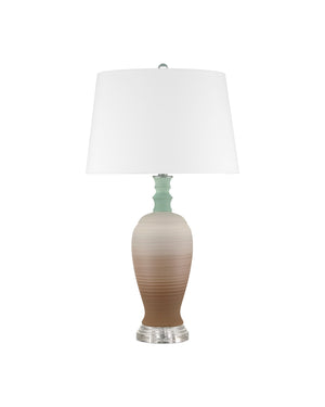 Currey & Company Happy 80's Retro Table Lamp With Earthy Brown & Pale Blue Striations, Unique Design & Crystal Finial Brown Porcelain ,Optic Crystal 6000-1024-currey-company