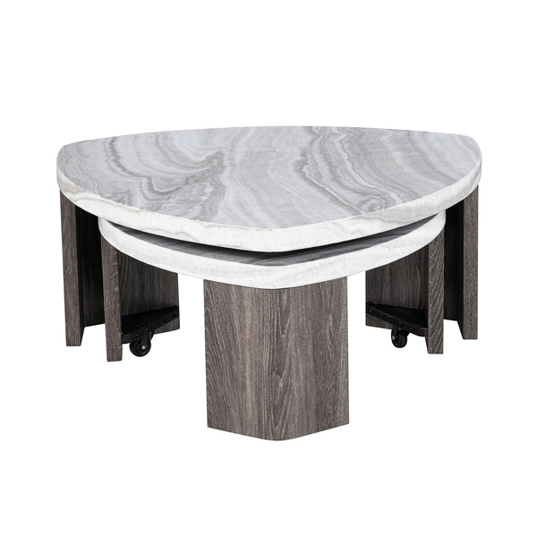 English Elm Contemporary Nesting Cocktail Table Set With Marble Pattern And Hidden Casters For Small Spaces B2741P395275