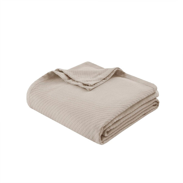 English Elm 1-piece King Cotton Woven Blanket Oeko-tex Certified Lightweight Layering Bedding Beige B035P408741