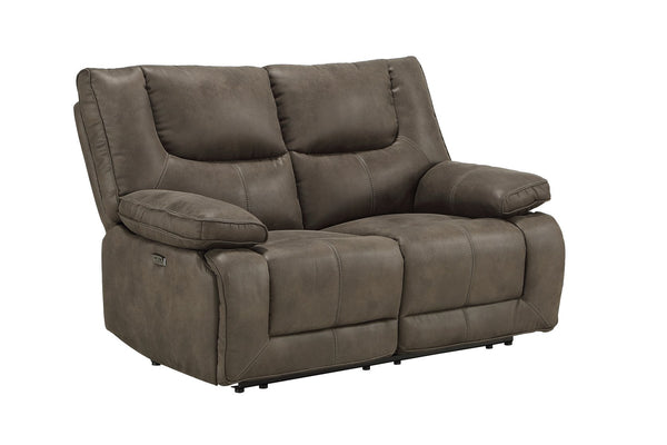 English Elm Harumi Gray Fabric Power Motion Loveseat w/USB Ports, Tufted Tight Cushions, Pillow-Top Arms, 67" Reclined Depth B2726P343796