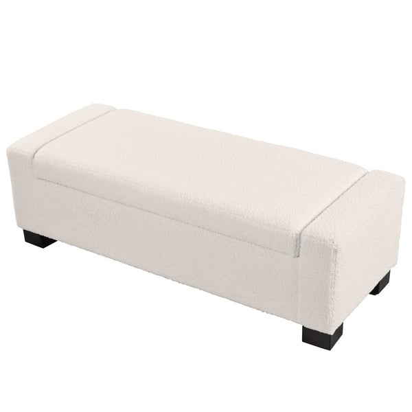 English Elm 50" Upholstered Storage Bench Textured Fabric Hinged Lid Birch Legs Bedroom Entryway N767P397108B