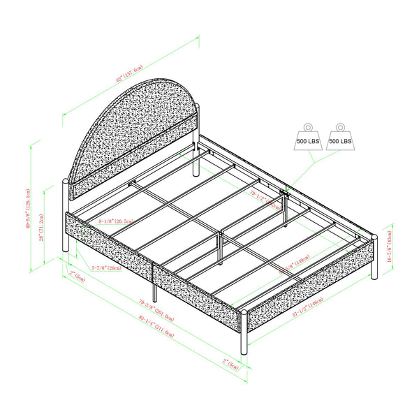 English Elm Walker Edison - Modern Upholstered Curved Headboard Queen Bedframe Grey — Fire-Resistant Polyester, Metal Slat Support, No Box Spring Needed B185P169159
