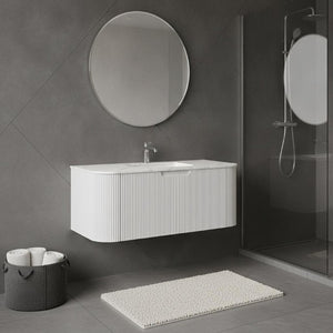 36 Inch Floating Wall Mounted Bathroom Vanity in Crisp White Wood Finish Modern Bath