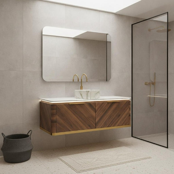 48 Inch Floating Wood Bathroom Vanity with Integrated Basin and Dual Storage Drawers
