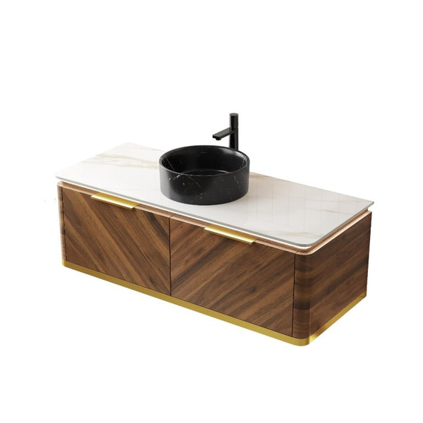 48 Inch Floating Wood Bathroom Vanity with Integrated Basin and Dual Storage Drawers