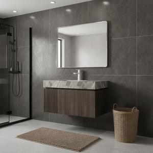 24 Inch Floating Bathroom Vanity Solid Wood Double Door Cabinet with Integrated Sink
