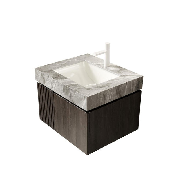 HomeRoots 24 Inch Floating Bathroom Vanity Solid Wood Double Door Cabinet with Integrated Sink 767034