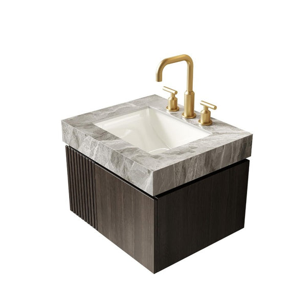 24 Inch Floating Bathroom Vanity Solid Wood Cabinet with Integrated White Basin