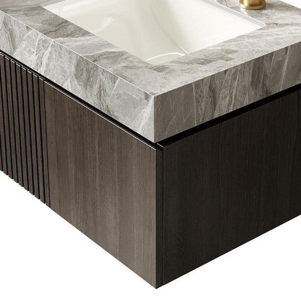 24 Inch Floating Bathroom Vanity Solid Wood Cabinet with Integrated White Basin