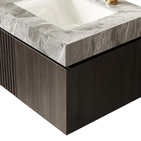 24 Inch Floating Bathroom Vanity Solid Wood Cabinet with Integrated White Basin