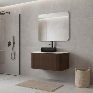 30 Inch Floating Bathroom Vanity Solid Wood Cabinet with Integrated Black Basin