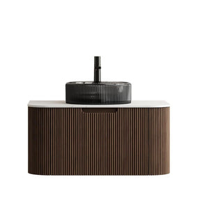 30 Inch Floating Bathroom Vanity Solid Wood Cabinet with Integrated Black Basin
