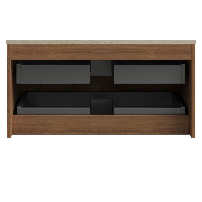 HomeRoots 35 Inch Floating Bathroom Vanity with Two Drawers in Rich Brown Wood Finish 767047