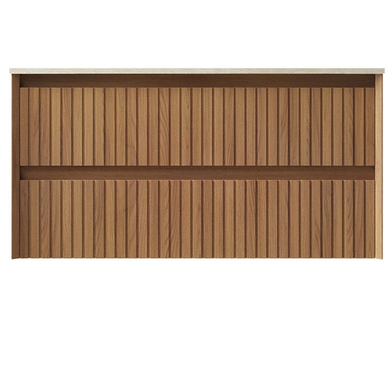 HomeRoots 35 Inch Floating Bathroom Vanity with Two Drawers in Rich Brown Wood Finish 767047