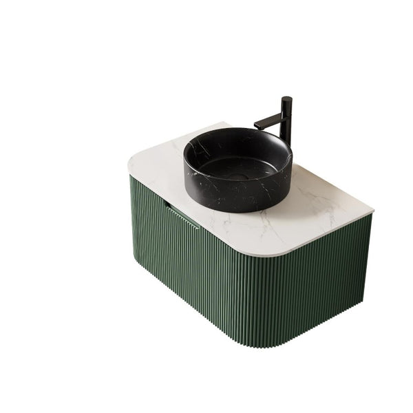 30 Inch Green Wood Floating Bathroom Vanity Featuring a Sleek Integrated Black Basin