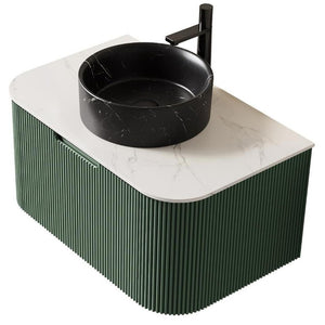 30 Inch Green Wood Floating Bathroom Vanity Featuring a Sleek Integrated Black Basin