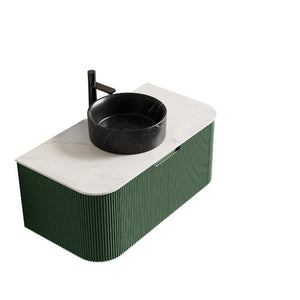 HomeRoots 36 Inch Green Wood Wall Mounted Vanity with Integrated Matte Black Basin for Bathrooms 767061