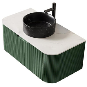 36 Inch Green Wood Wall Mounted Vanity with Integrated Matte Black Basin for Bathrooms