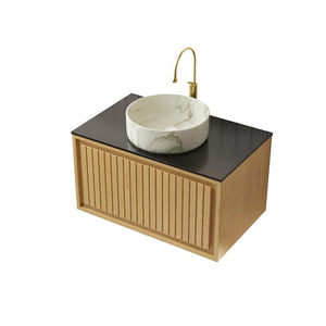 30 Inch Wall Mounted Wood Bathroom Vanity with Integrated White Basin Modern Storage