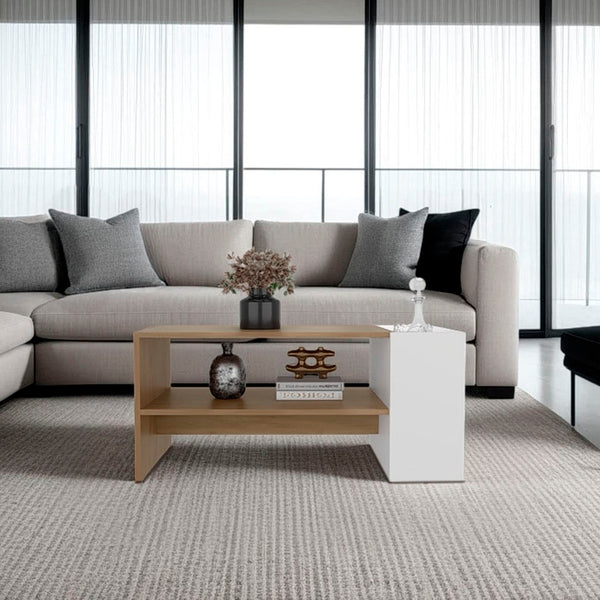 English Elm Smart Minimalist Coffee Table with Open Shelf and Side Compartment for Living Rooms B128P473974