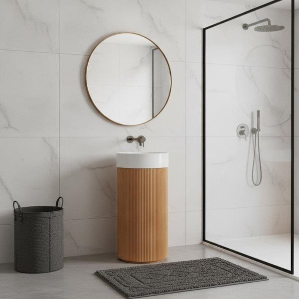 16 Inch Freestanding Wooden Bathroom Vanity with Integrated White Basin and Storage