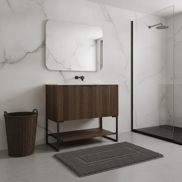 30 Inch Freestanding Wood Bathroom Vanity Cabinet with Classic Brown Finish Storage