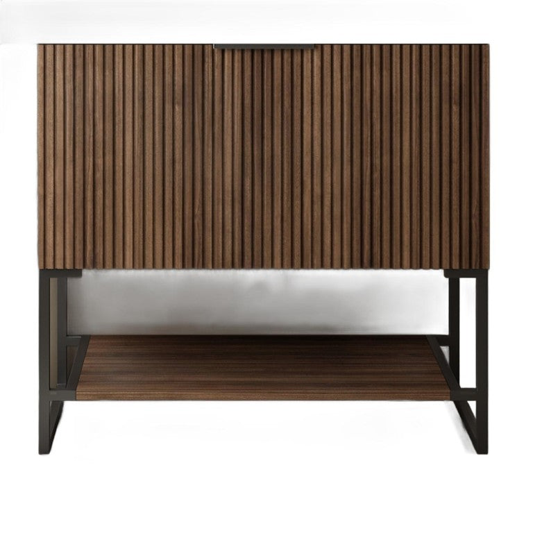 HomeRoots 30 Inch Freestanding Wood Bathroom Vanity Cabinet with Classic Brown Finish Storage 767083