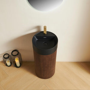16 Inch Floating Wood Bathroom Vanity with Integrated Matte Black Basin Modern Style