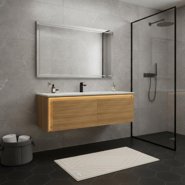 48 Inch Floating Bathroom Vanity with Two Drawers Solid Wood Modern Storage Cabinet