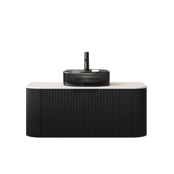 HomeRoots 36 Inch Black Wood Wall Mounted Bathroom Vanity with Integrated Basin Modern Bath 767095