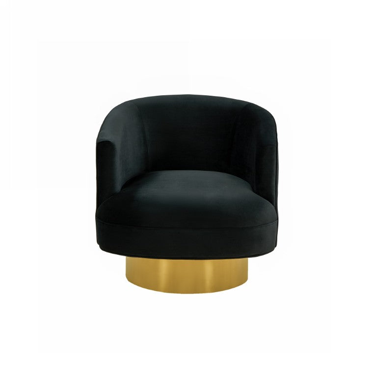 VIG Furniture Basalt Plush Black Fabric Accent Chair With Curved Barrel Back And Brushed Gold Stainless Base (Glam) VGRH-RHS-AC-222