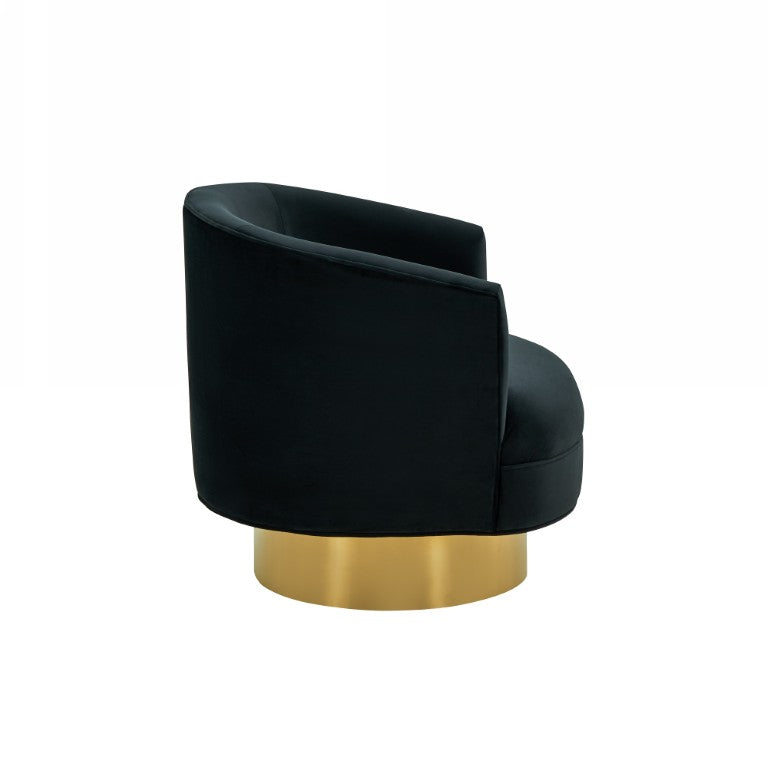 VIG Furniture Basalt Plush Black Fabric Accent Chair With Curved Barrel Back And Brushed Gold Stainless Base (Glam) VGRH-RHS-AC-222