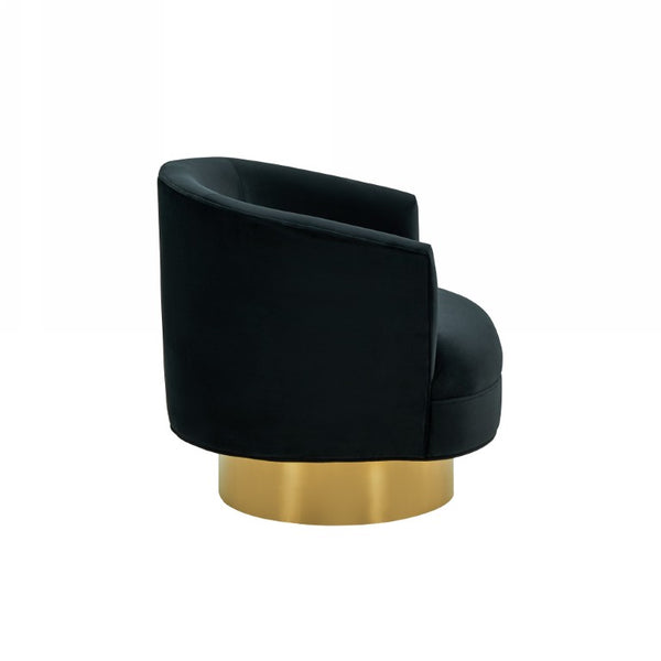 VIG Furniture Basalt Plush Black Fabric Accent Chair With Curved Barrel Back And Brushed Gold Stainless Base (Glam) VGRH-RHS-AC-222