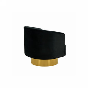 VIG Furniture Basalt Plush Black Fabric Accent Chair With Curved Barrel Back And Brushed Gold Stainless Base (Glam) VGRH-RHS-AC-222