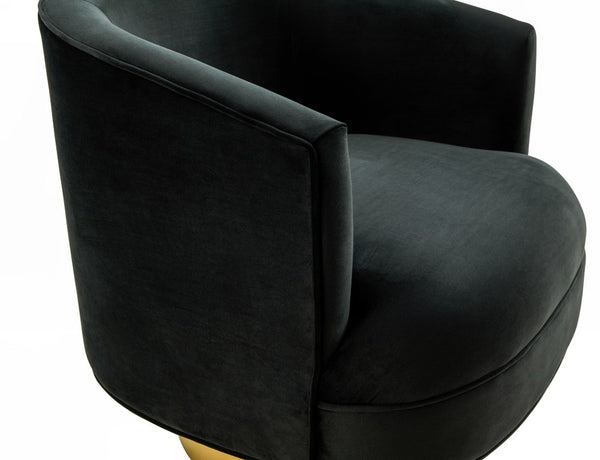 VIG Furniture Basalt Plush Black Fabric Accent Chair With Curved Barrel Back And Brushed Gold Stainless Base (Glam) VGRH-RHS-AC-222