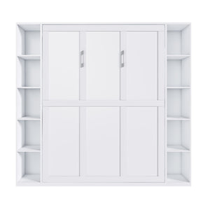 English Elm Queen Murphy Bed Foldable Wall Unit with Side Cabinets and Solid Wood Slat Support W509S00152